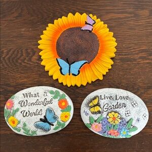 NWT-Sunflower 🦋 Cement Garden Stones- What a Wonderful World & Live Love Garden